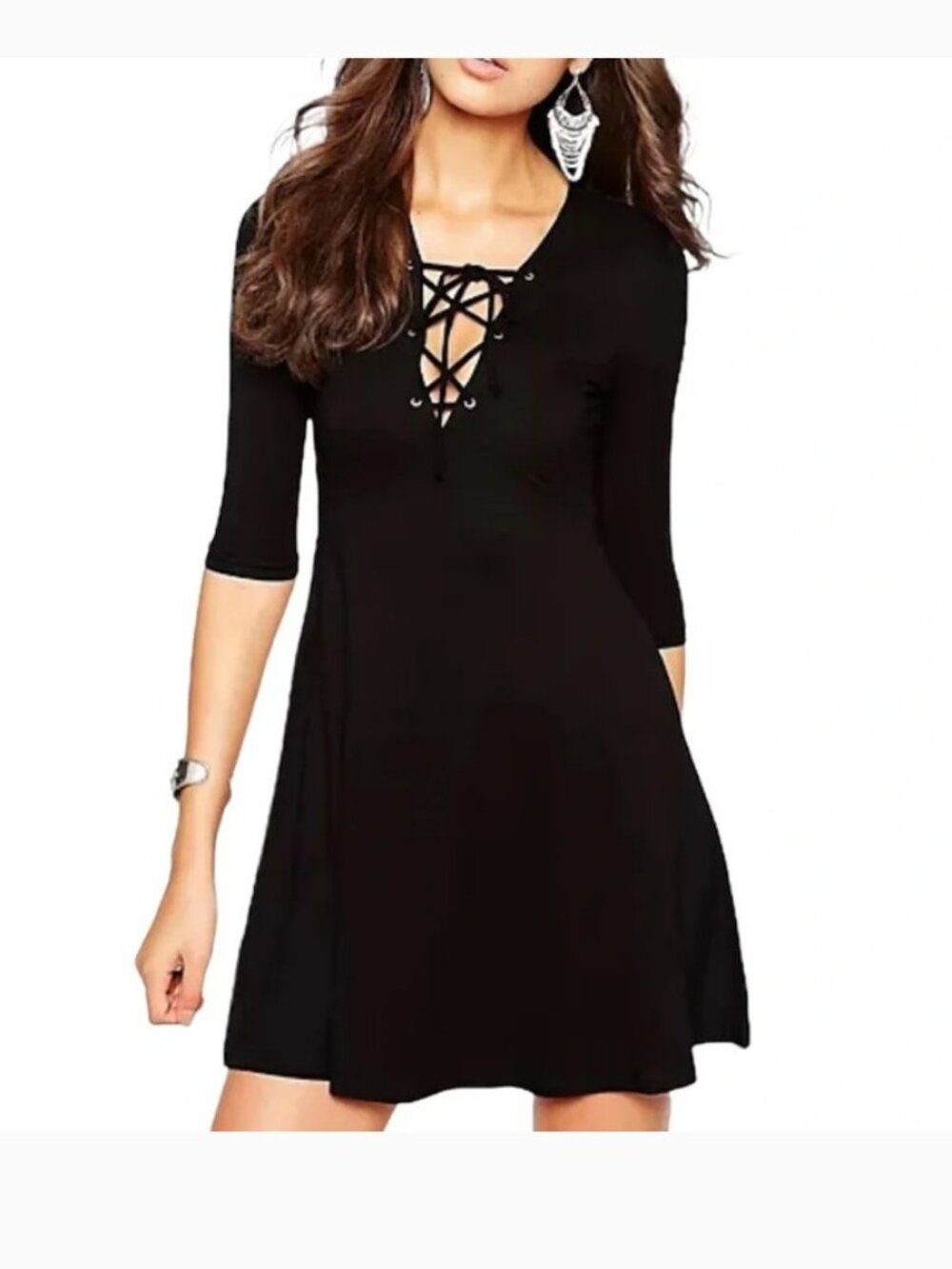 ASOS Black Lace Up Front Skater Mini Dress